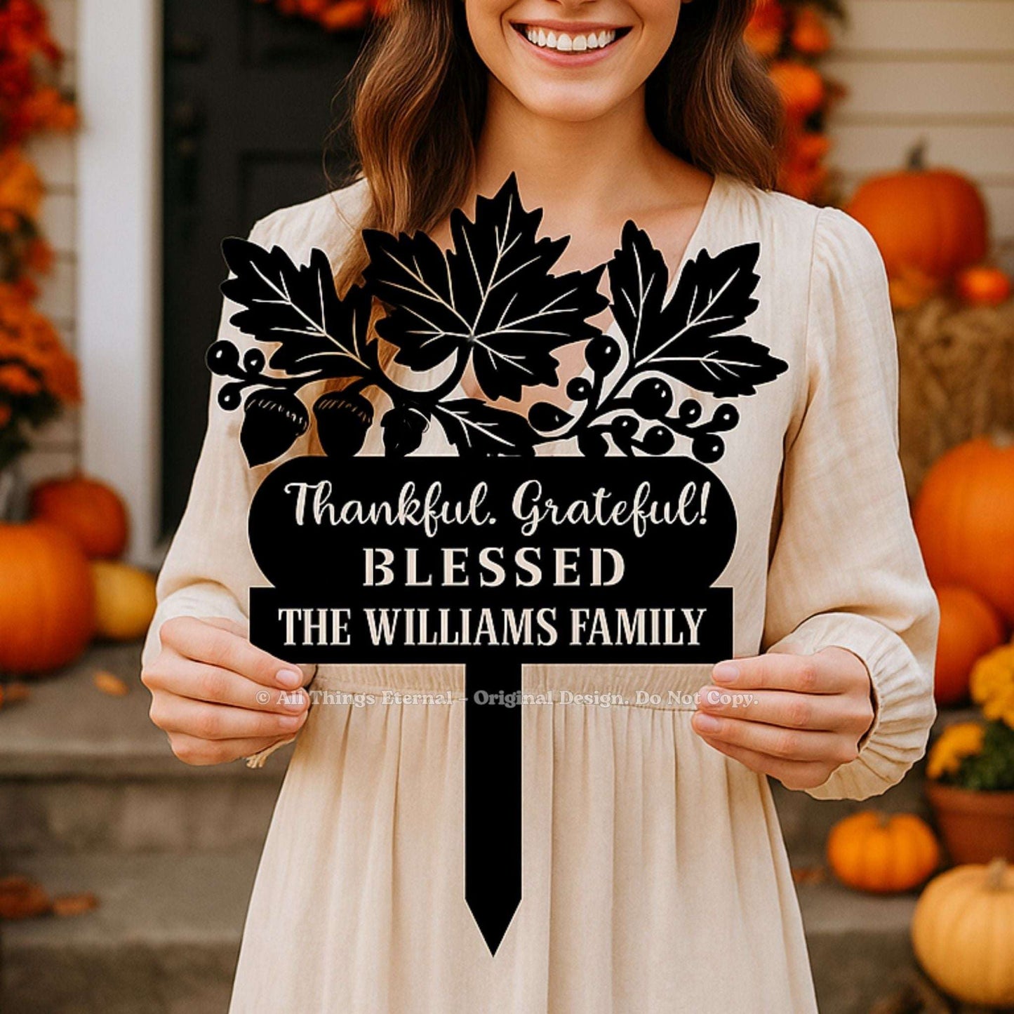 Thankful Grateful Blessed Metal Yard Sign Decoration