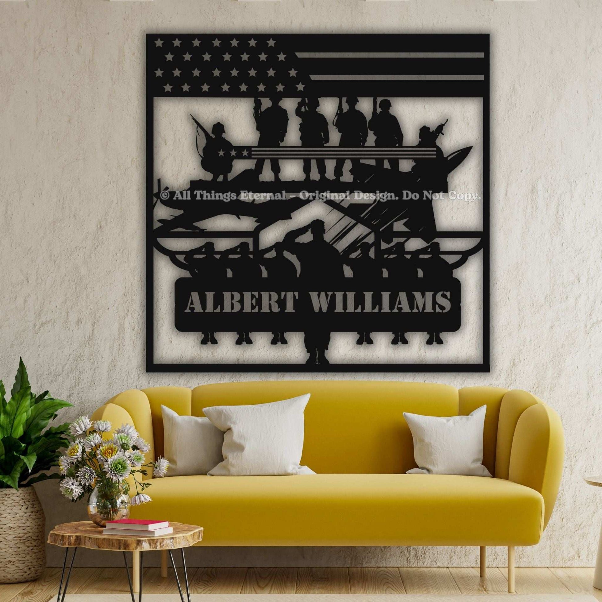Custom Patriotic Metal Wall  Art- Gift for Veteran, US Army, Navy, Marines, Soldier