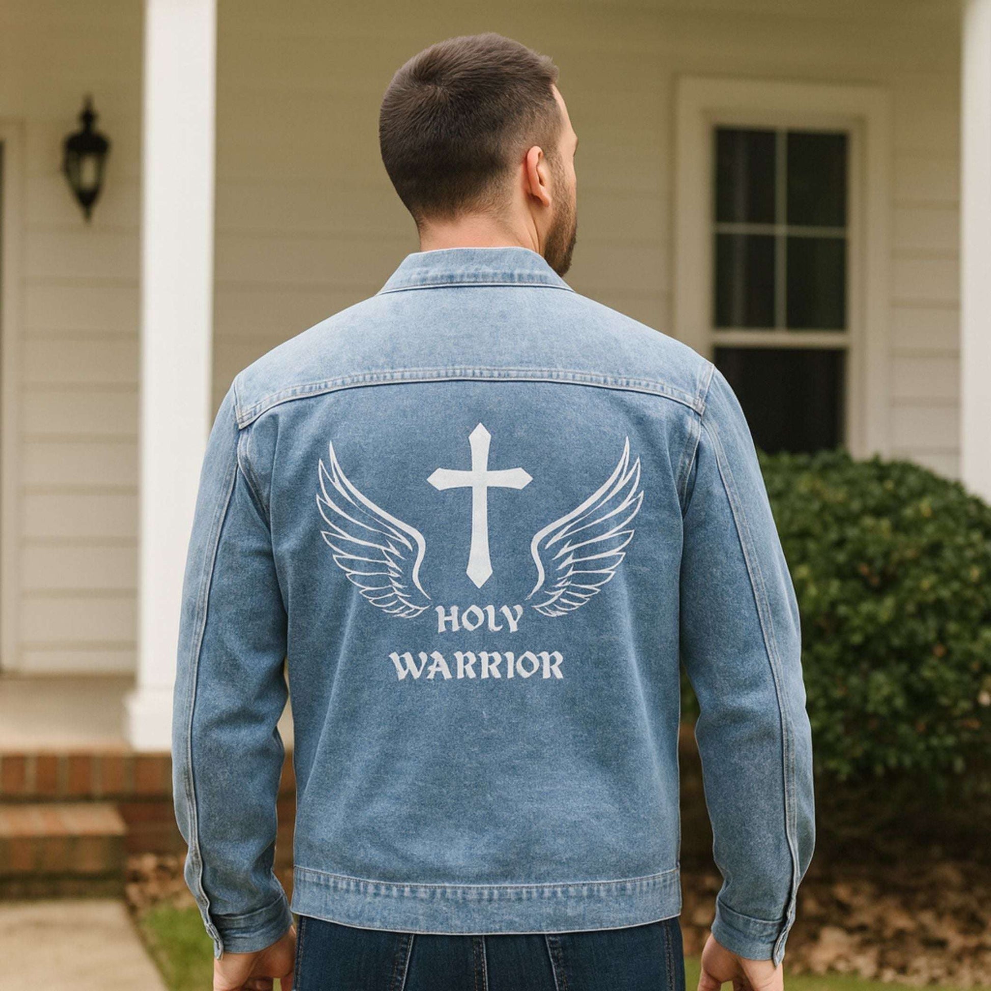 Holy Warrior Christian Denim Jacket – Inspirational Faith Apparel