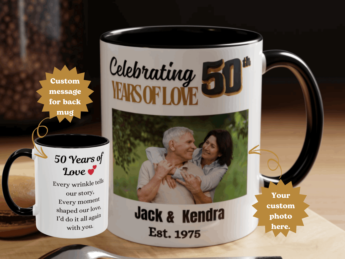 Custom 50th Anniversary Photo Mug-  Golden Wedding Gift for Couple