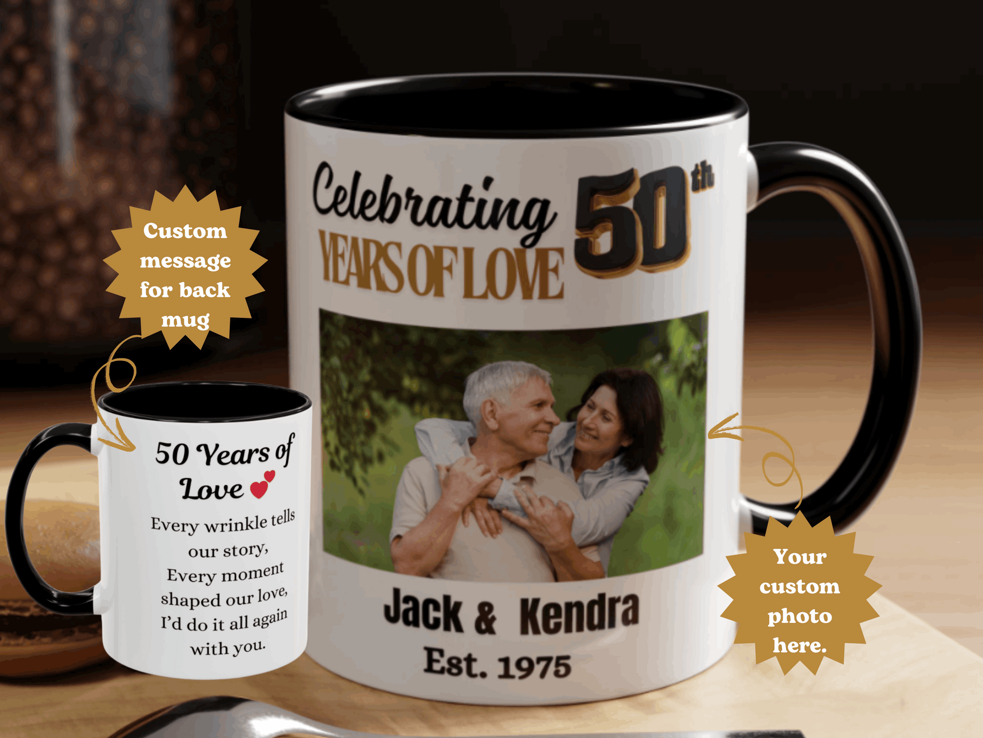 Custom 50th Anniversary Photo Mug-  Golden Wedding Gift for Couple