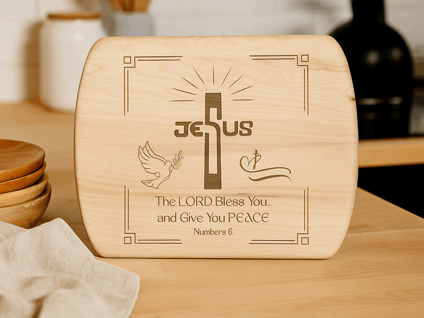 Beautiful Christian Cutting Board- Religious Gift for Housewarming, Wedding, or Pastor