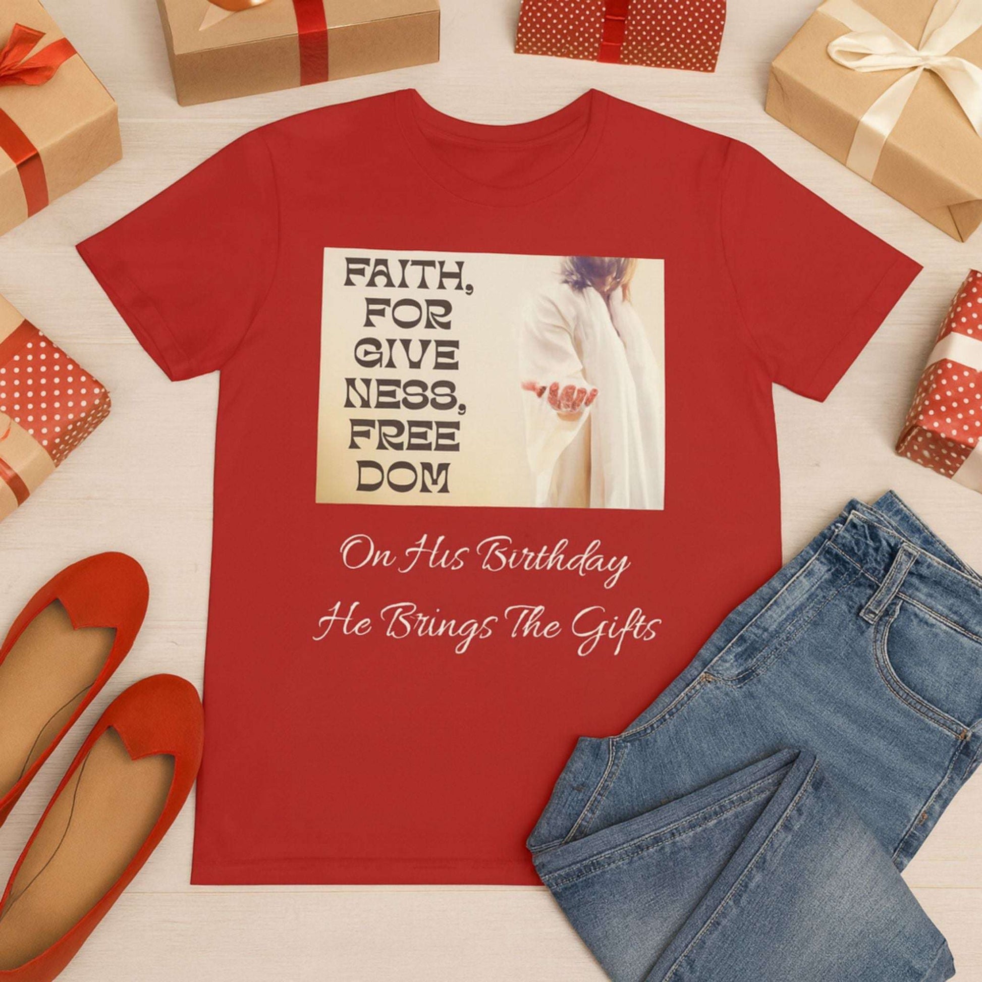 Faith Christmas T-Shirt – Christian Holiday Tee with Jesus Graphic