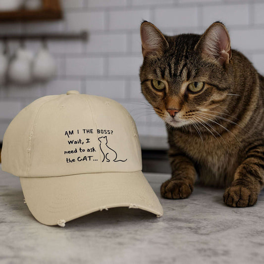 Am I the Boss, Wait, I Need to Ask the Cat Distressed Baseball Cap