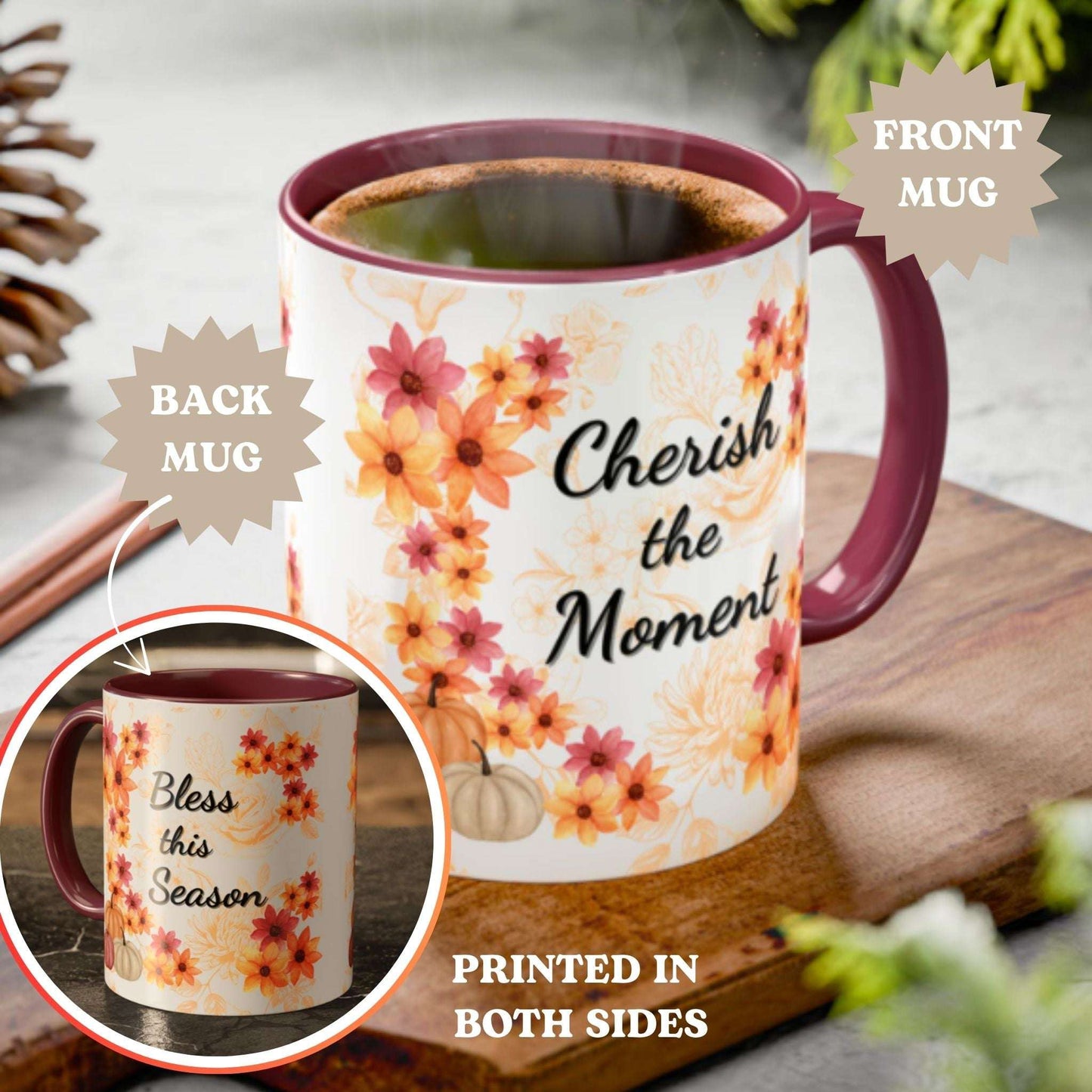 Fall Flowers Coffee Mug 11oz | Ceramic Tea Cup | Inspirational