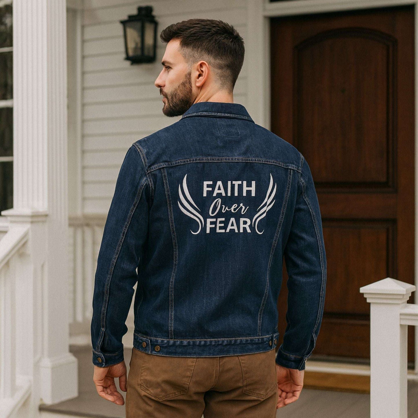 Unisex Faith Over Fear Denim Embroidered Jacket
