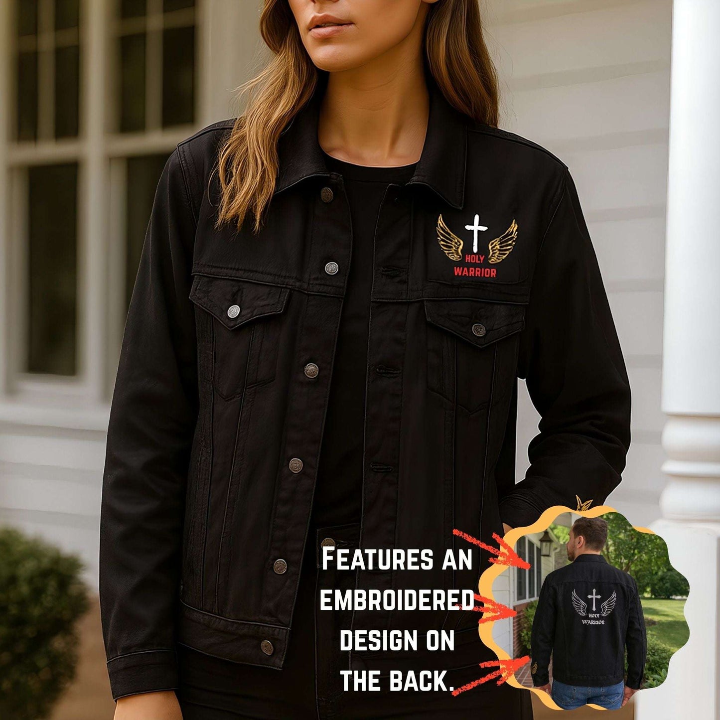 Unisex Christian Denim Jacket – Holy Warrior Religious Apparel