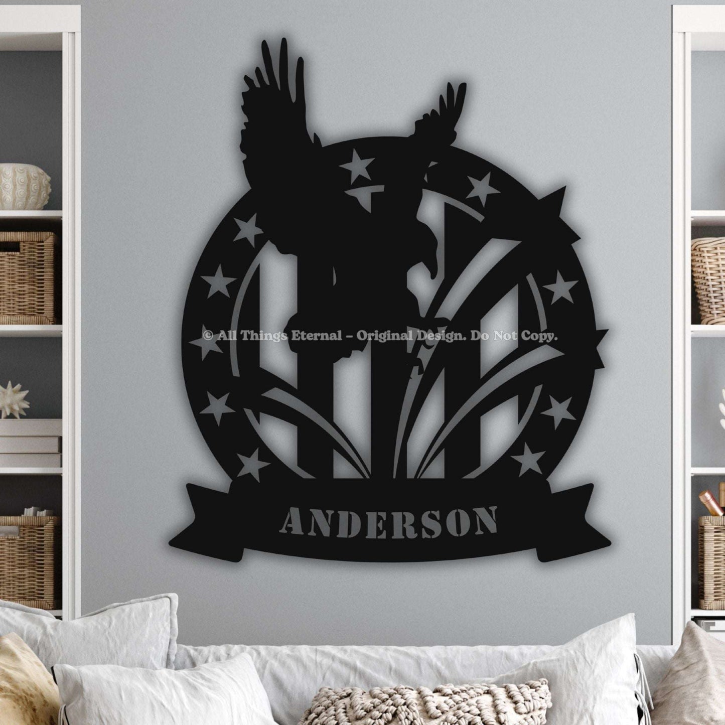 Custom Patriotic Eagle Metal  Wall Art Sign - USA Flag Military Gifts