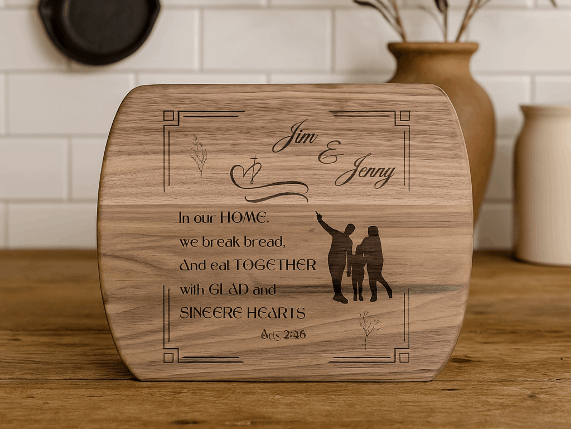 Personalized Christian Cutting Board – Acts 2:46  Religious Kitchen Decor Gifts