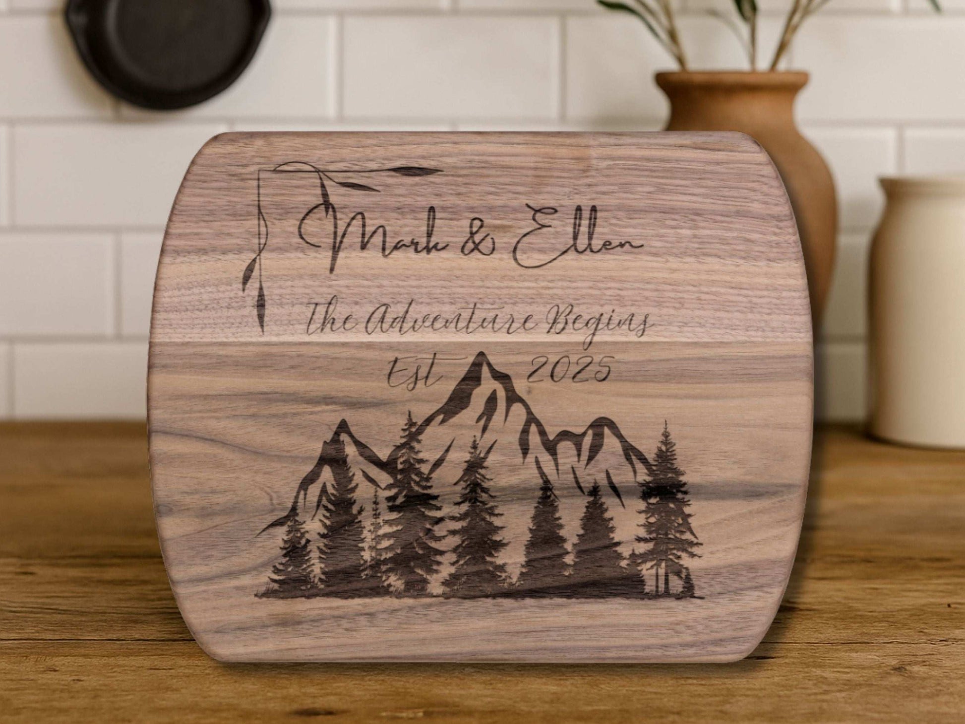 Personalized Camping Couple Cutting Board -Custom Name & Date – Outdoor Adventure Kitchen Decor