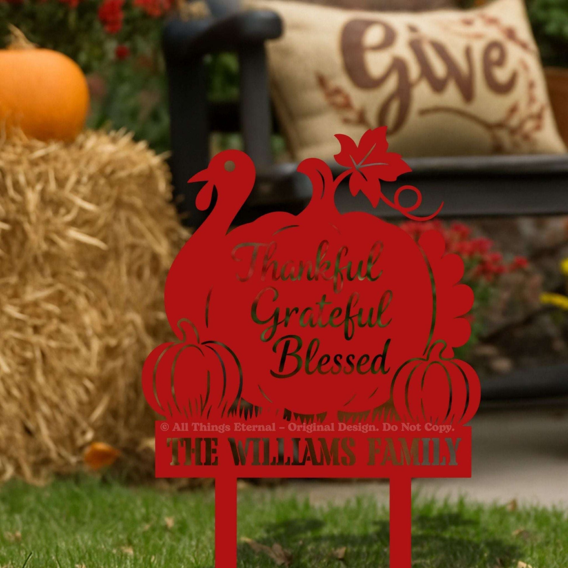Thankful Grateful Blessed Yard Sign – Autumn Metal Outdoor Decor
