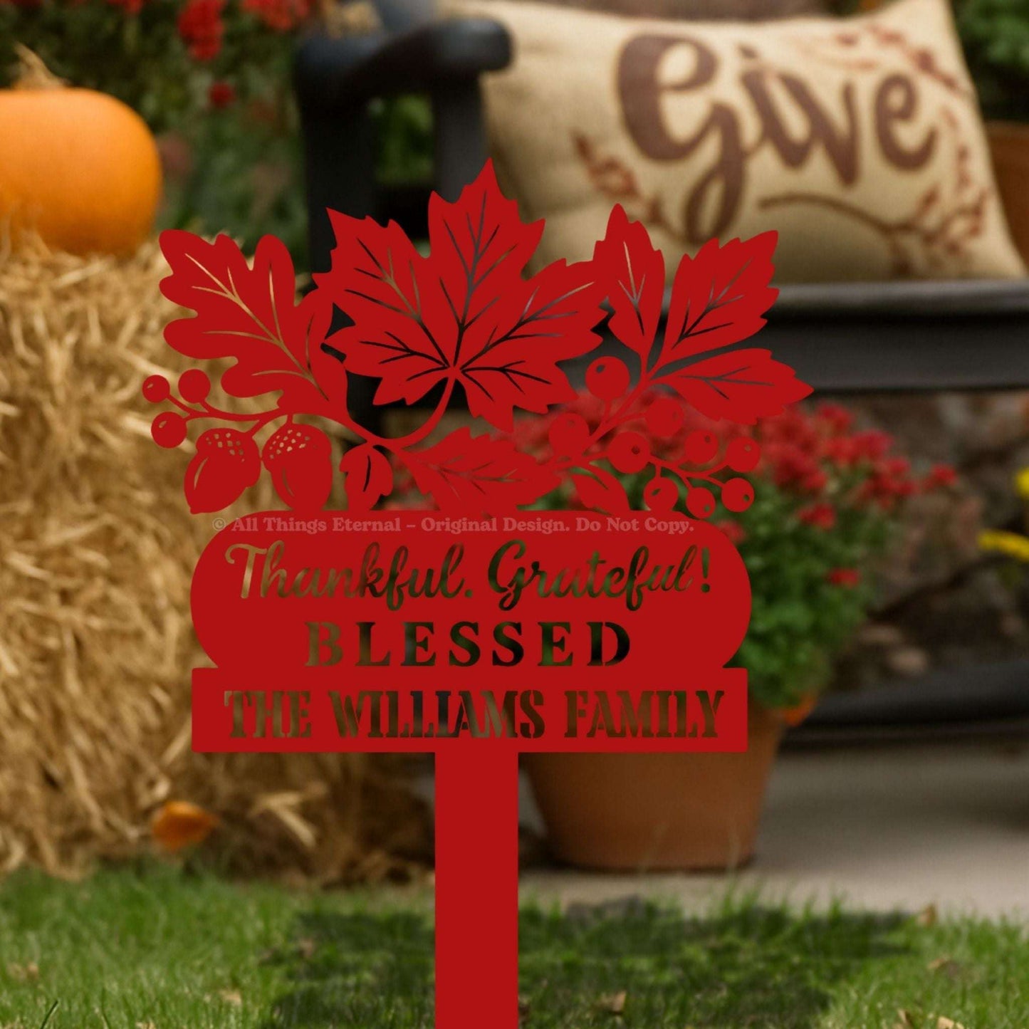 Thankful Grateful Blessed Metal Yard Sign Decoration
