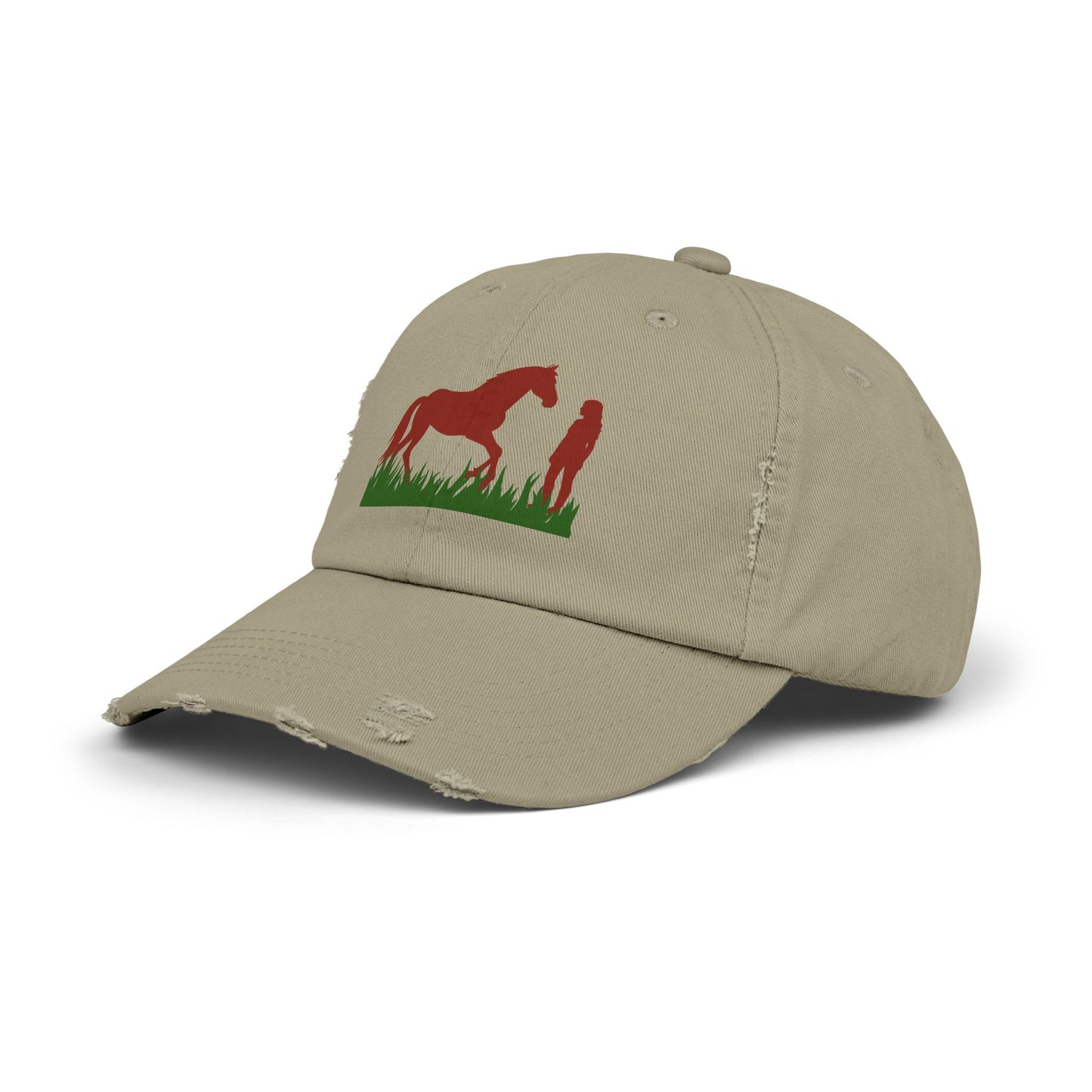 Distressed Horse & Rider Cap — Rustic Equestrian Baseball Hat
