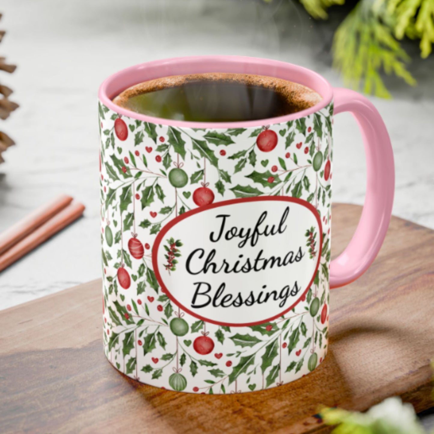 Joyful Christmas Blessings Mug | Festive Two-Tone Coffee Cup