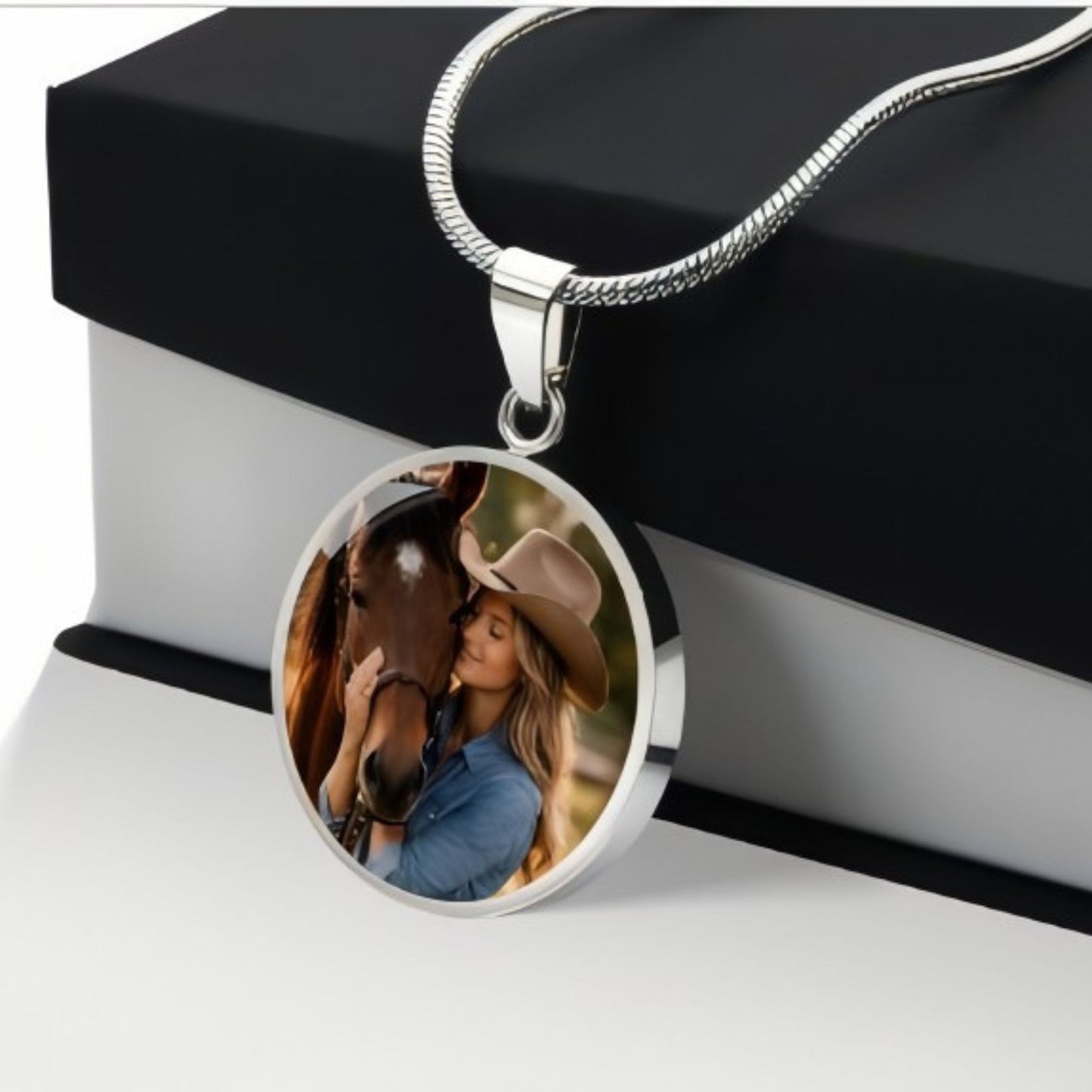 Custom Horse Memorial Photo Circle Necklace with Message Card Gift