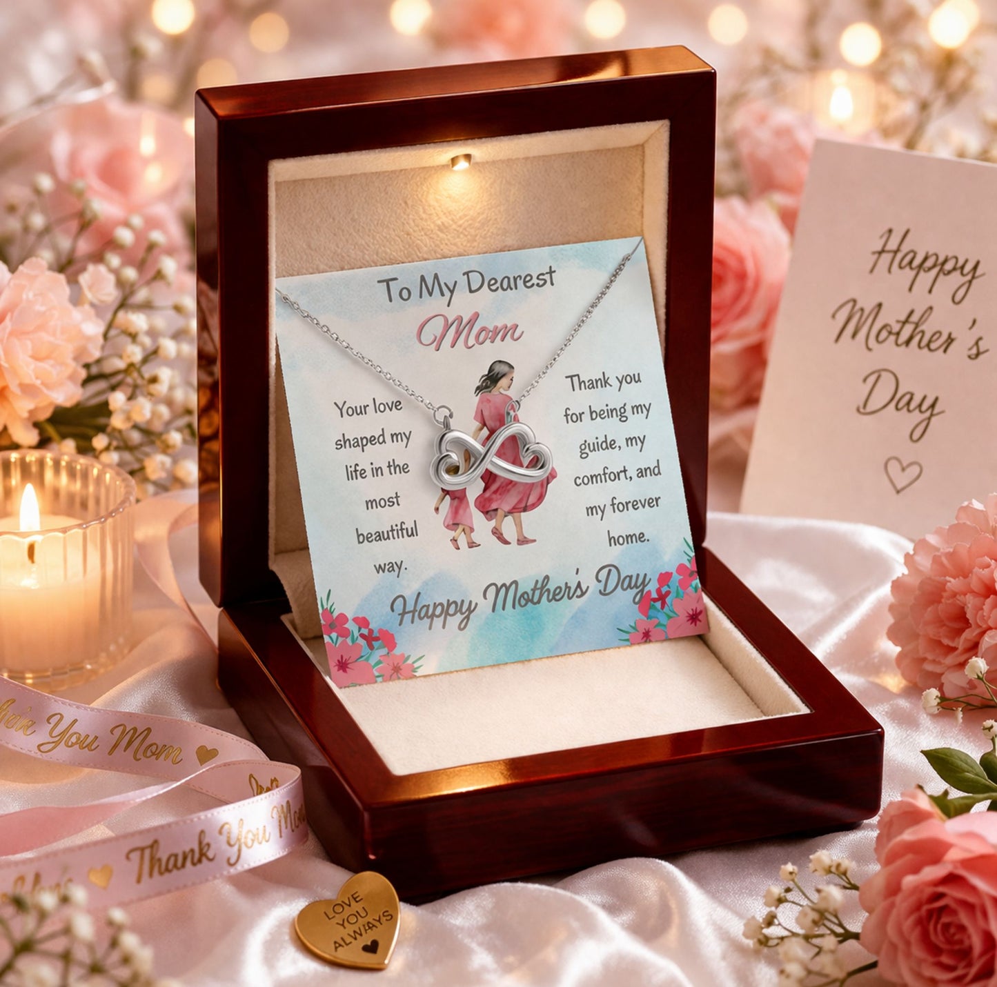 To My Dearest Mom Endless Love Necklace with Message Card Gift For Mother's Day