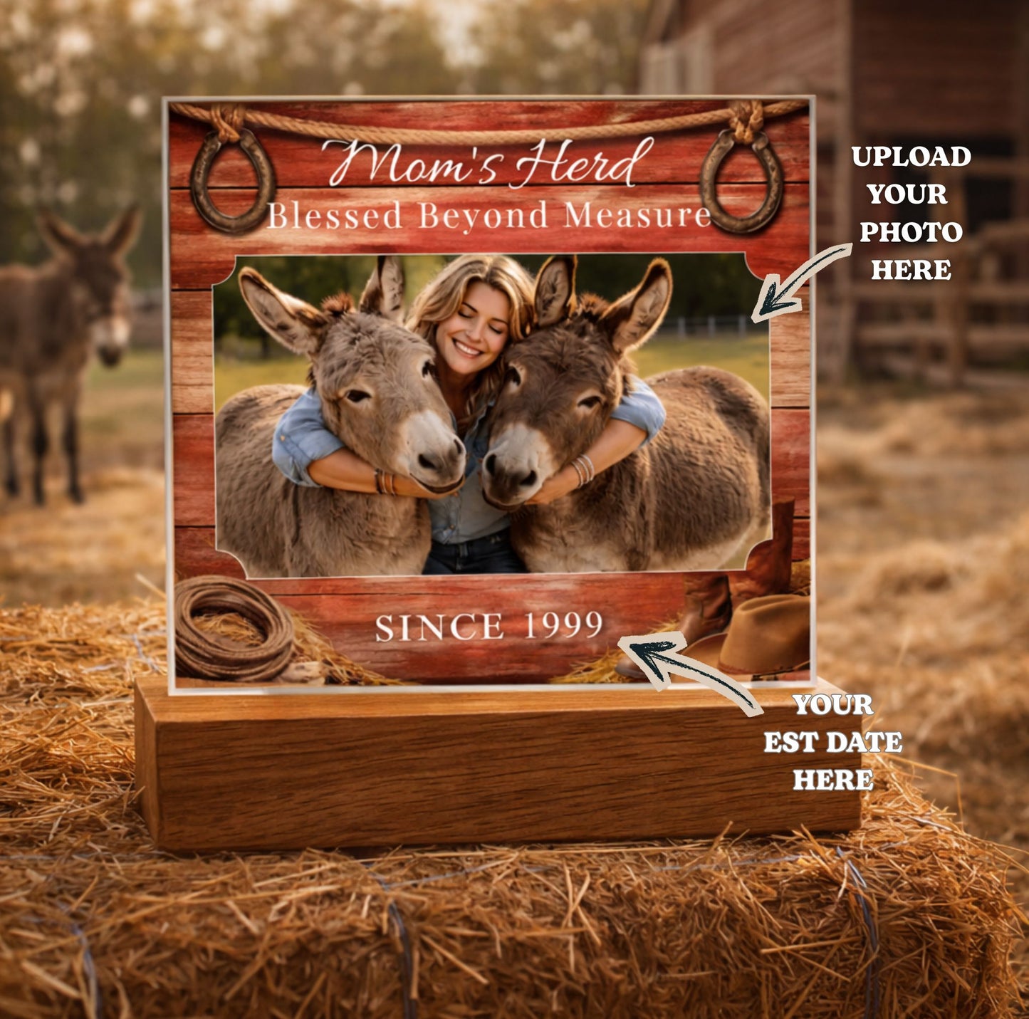 Mom's Herd Blessed Beyond Measure Photo Square Acrylic Plaque – Personalized Donkey Lovers Gift