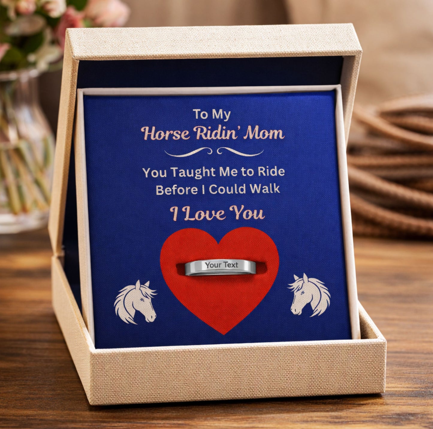 Personalized Horse Mom Engraved Ring Gift – With Message Card Jewelry