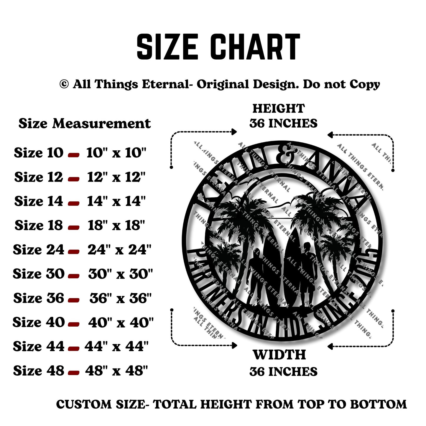 Personalized Surfer Couple Metal Wall Art | Custom Husband & Wife