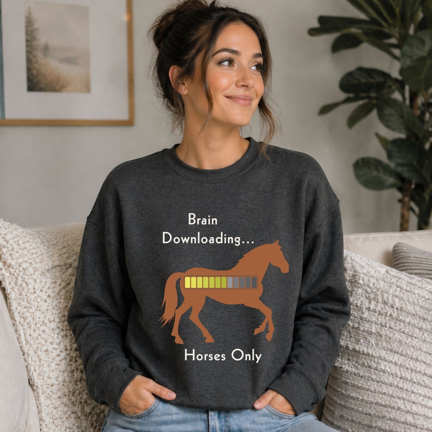 Brain Downloading Horses Only Sweatshirt Funny Equestrian Crewneck
