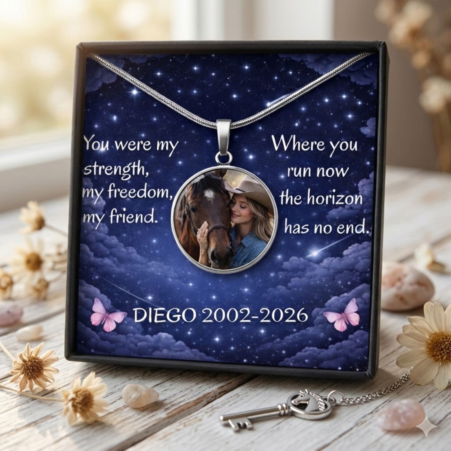 Personalized Horse Memorial Photo Circle Necklace – Remembrance Gift for Horse Lovers
