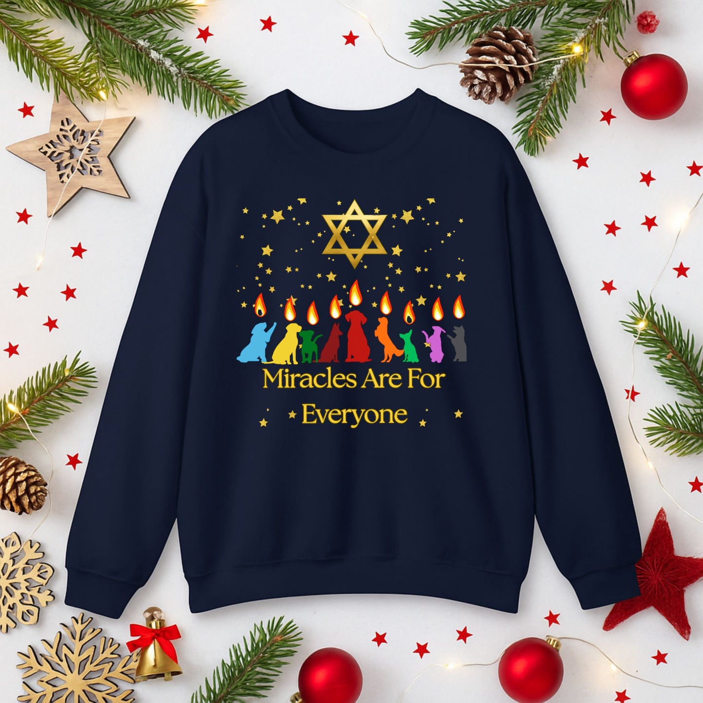 Miracles Are for Everyone Hanukkah Dog Sweatshirt | Unisex Jewish Sweater