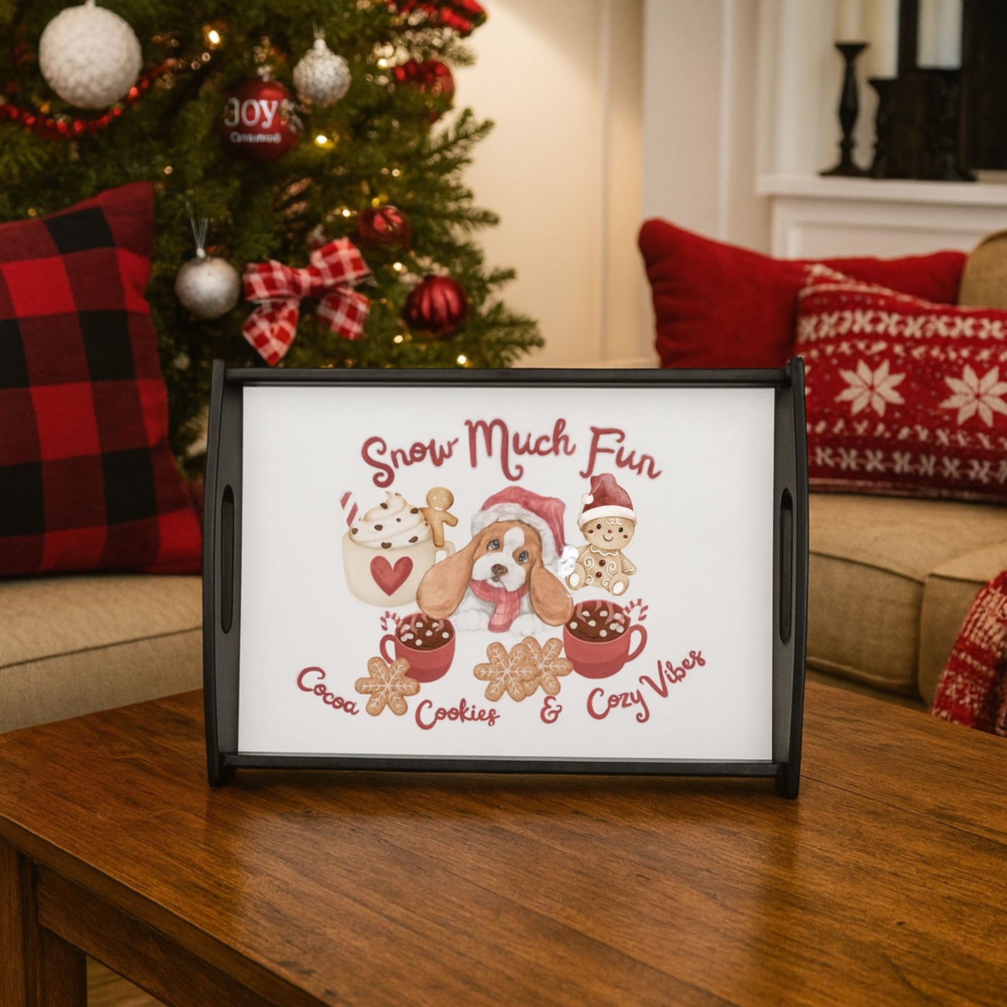 Snow Much Fun Christmas Wood Tray – Cocoa, Cookies & Cozy Vibes