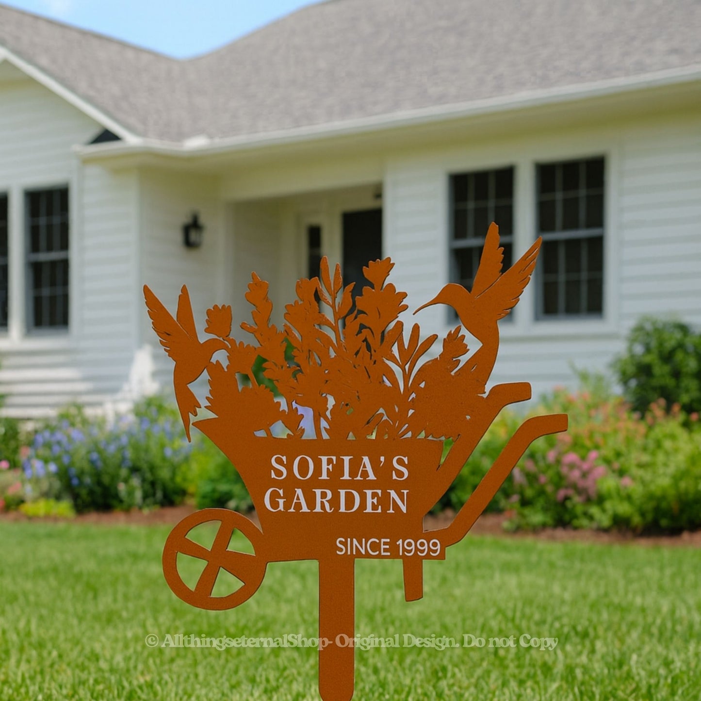 Personalized Bird & Flowers Garden Sign – Custom Metal Family Yard Stake
