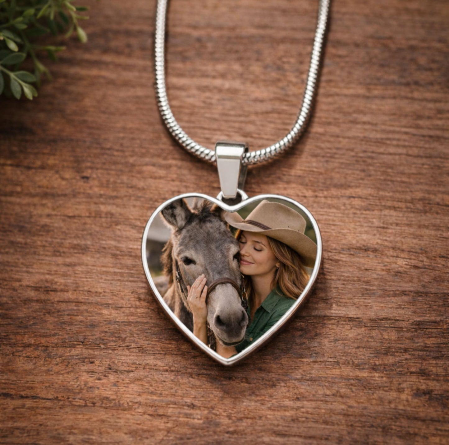 Custom Donkey Memorial Photo Heart Necklace with Message Card Gift