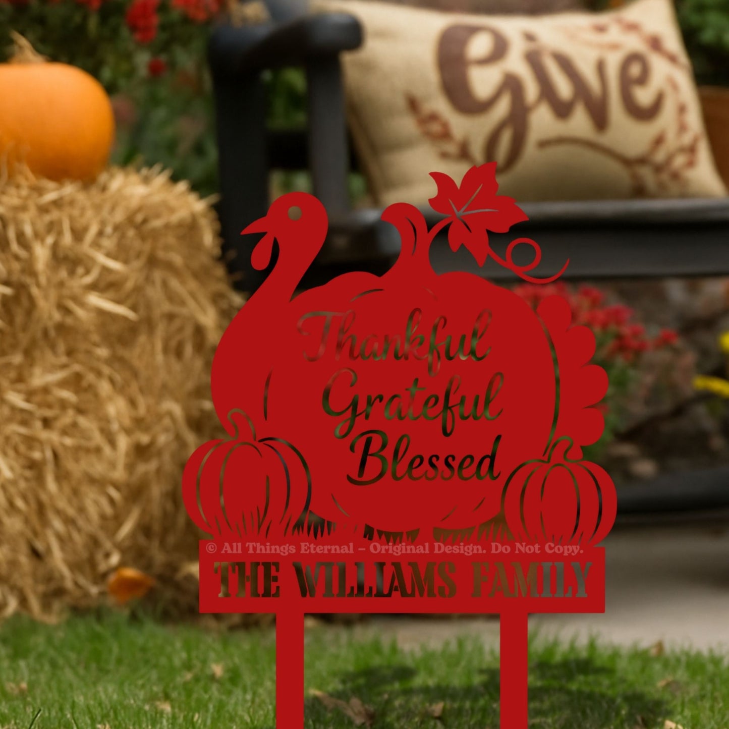Thankful Grateful Blessed Yard Sign – Autumn Metal Outdoor Decor