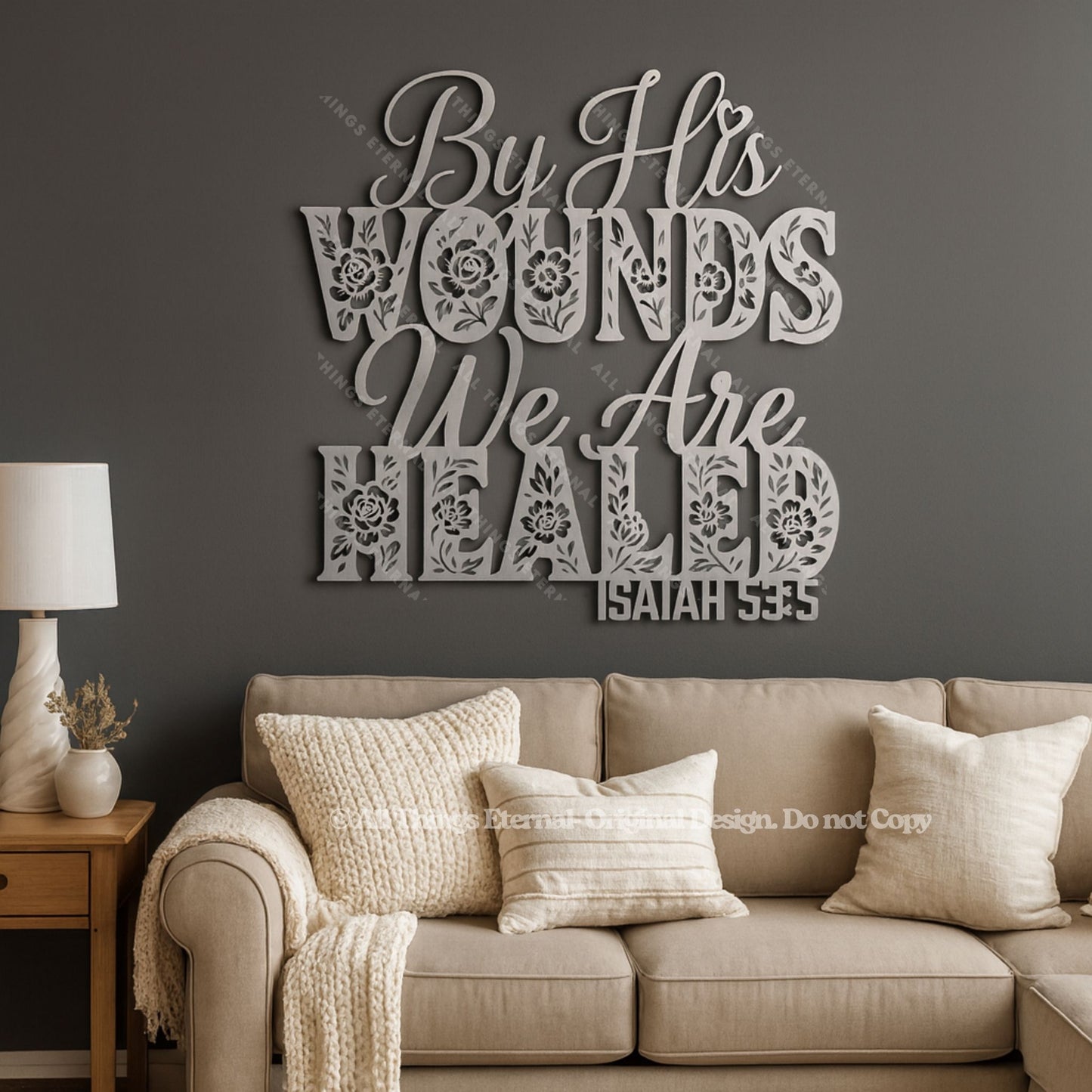 Isaiah 53:5 Metal Wall Art – Modern Christian Bible Verse Home Decor