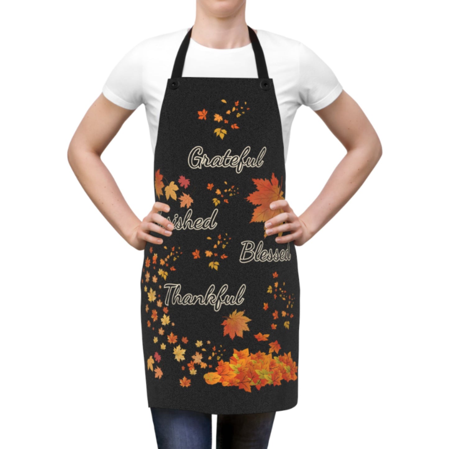 Black Grateful Thankful Blessed Apron | Fall Kitchen Gift | Thanksgiving
