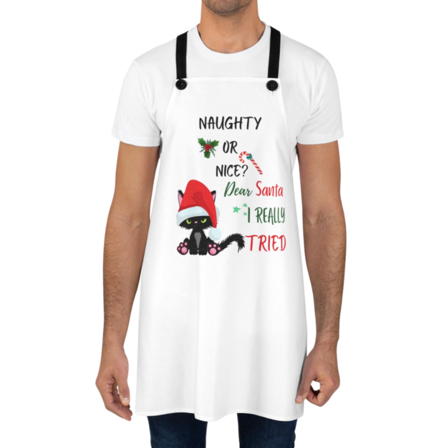 Naughty or Nice Cat Apron | Funny Christmas Kitchen Gift for Bakers