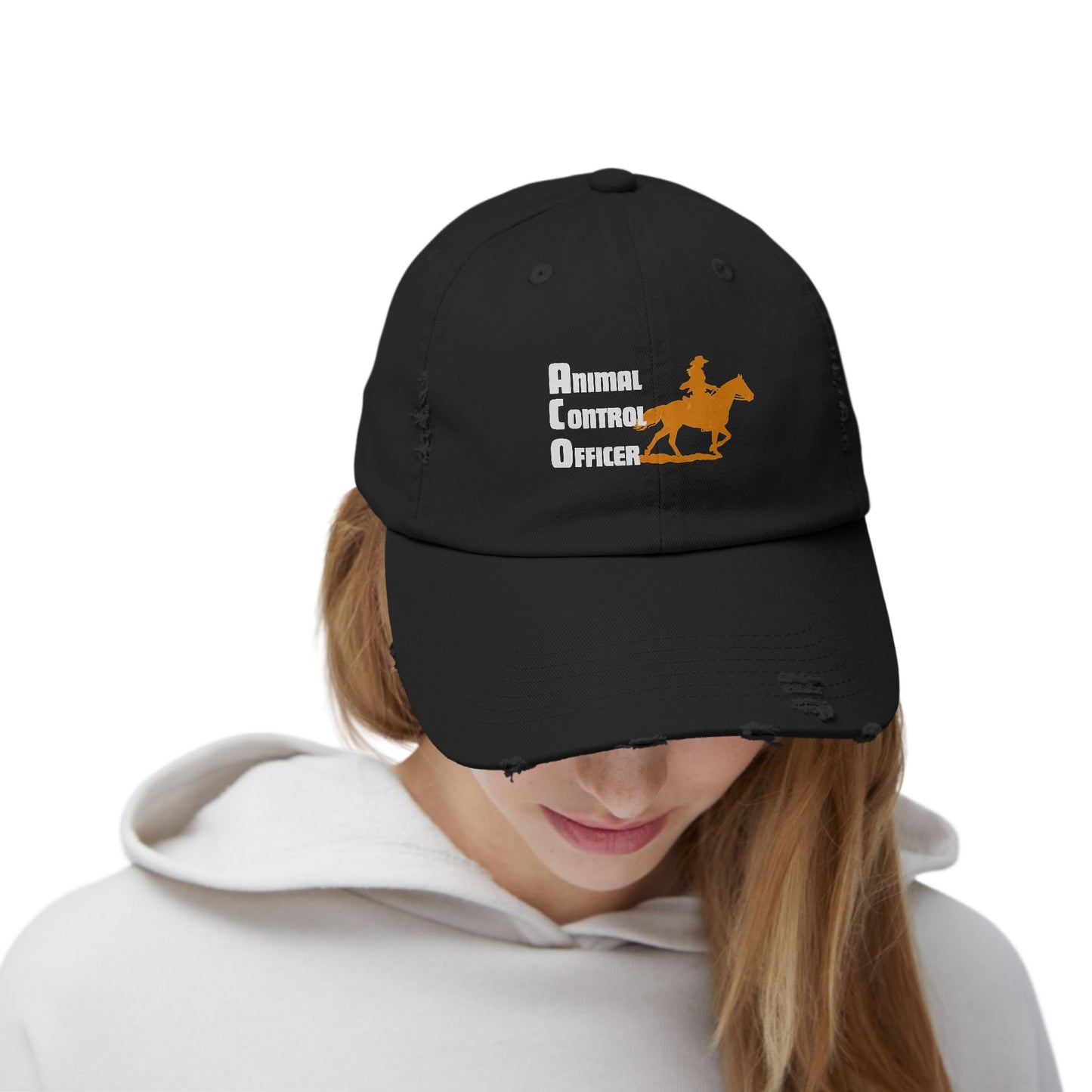 Distressed Baseball Cap — 'Barrel Racing Cowboy' Horse Rider Logo