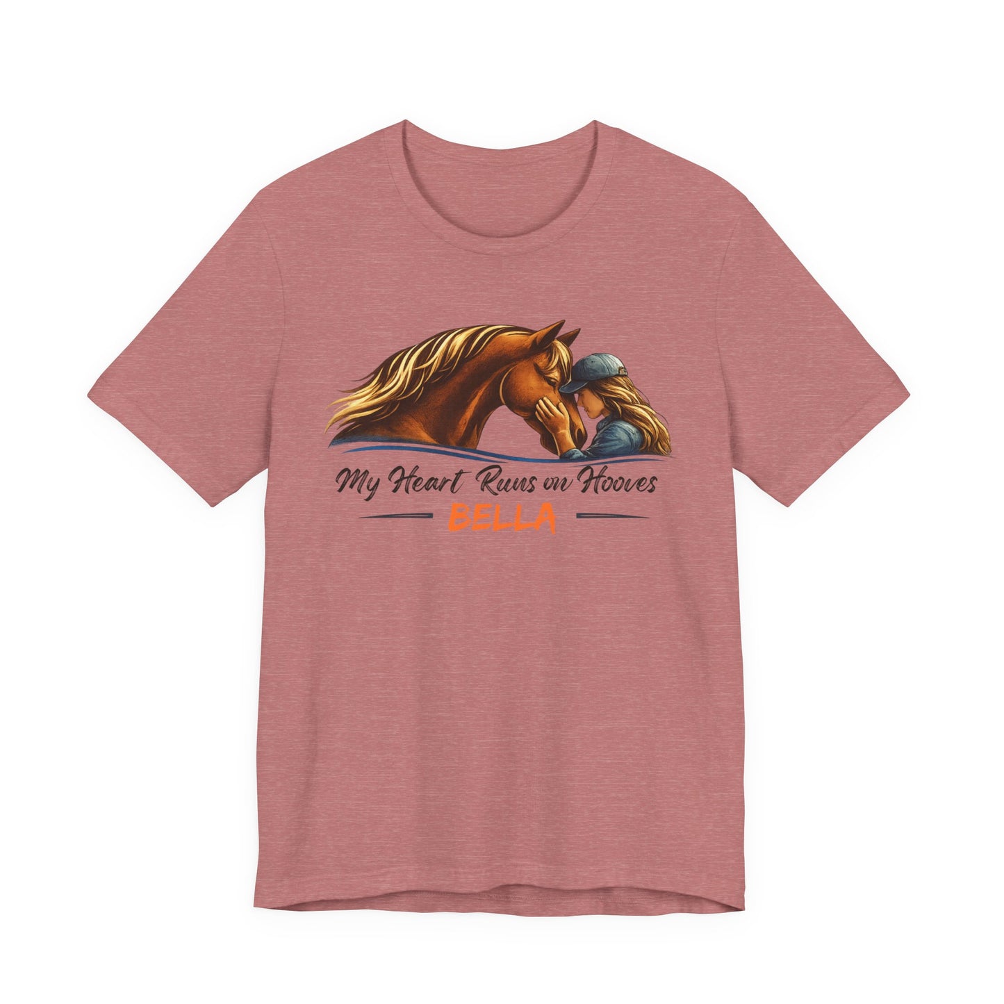 Horse Lover T‑Shirt - My Heart Runs on Hooves Personalized Bella Tee