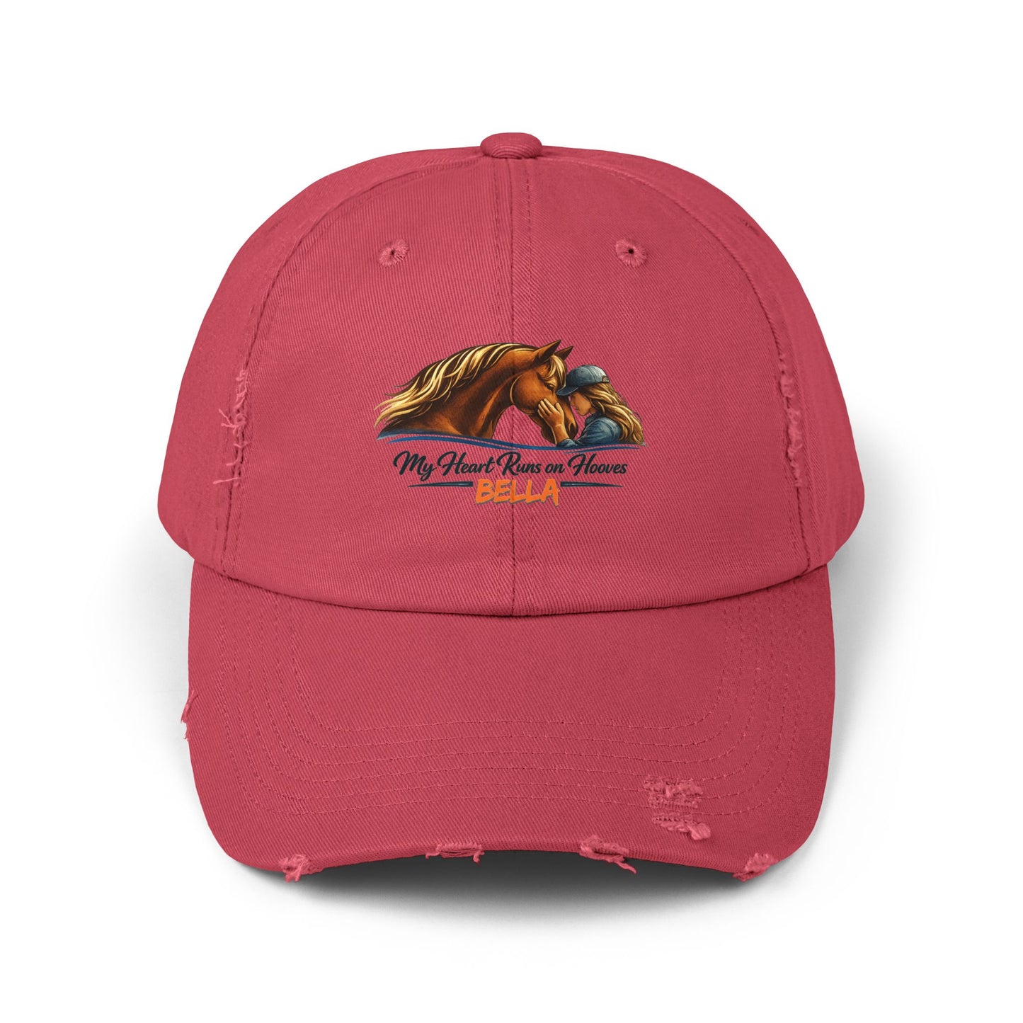 Custom Name Distressed Horse Cap – My Heart Runs on Hooves Hat for Women