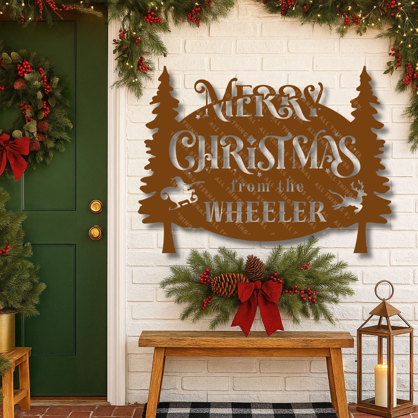 Personalized Merry Christmas Metal Sign – Custom Wall Holiday Decor