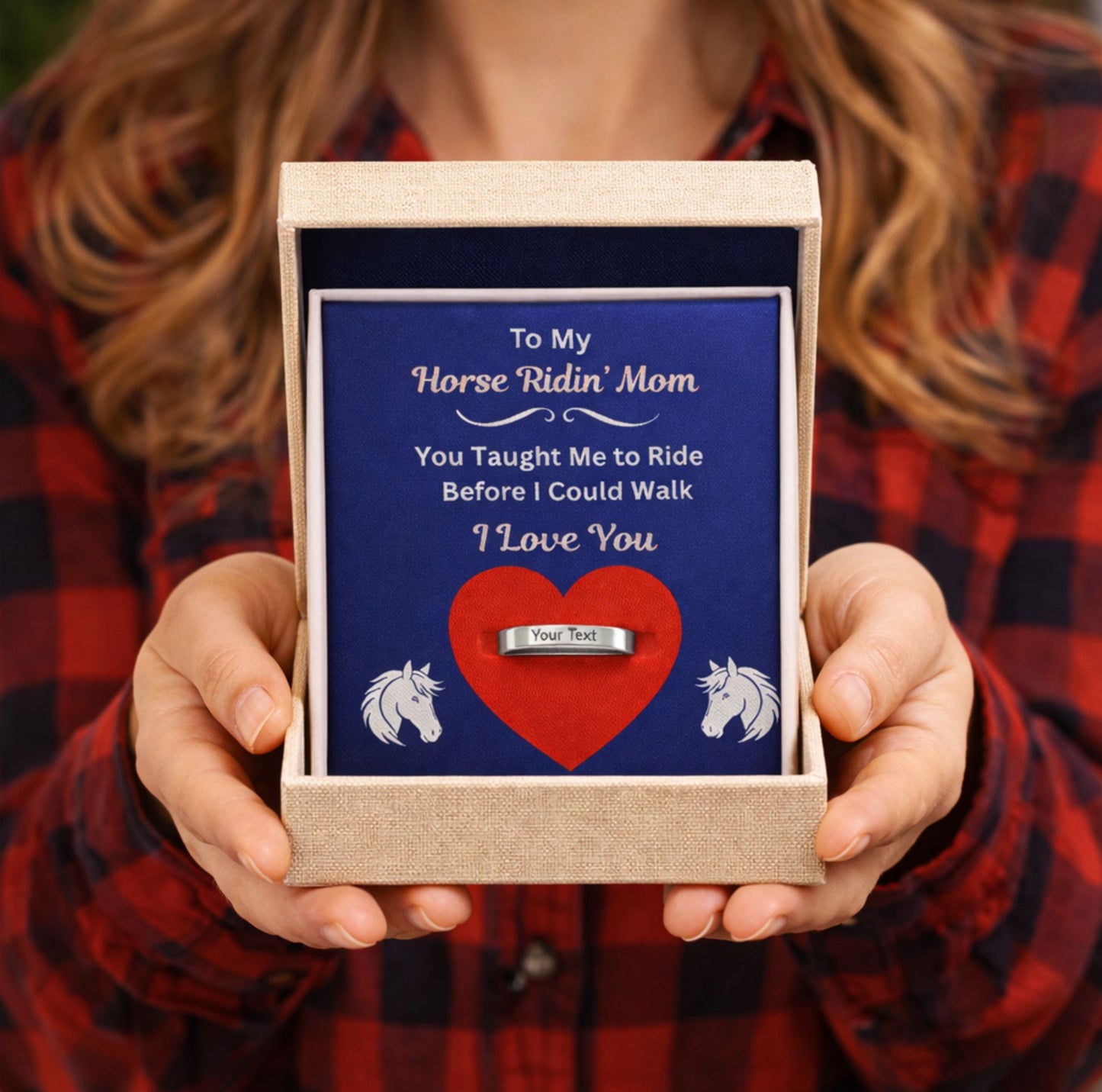 Personalized Horse Mom Engraved Ring Gift – With Message Card Jewelry