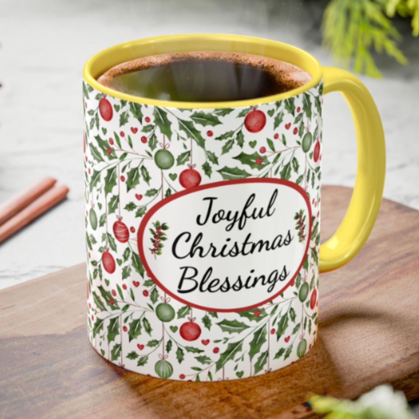 Joyful Christmas Blessings Mug | Festive Two-Tone Coffee Cup