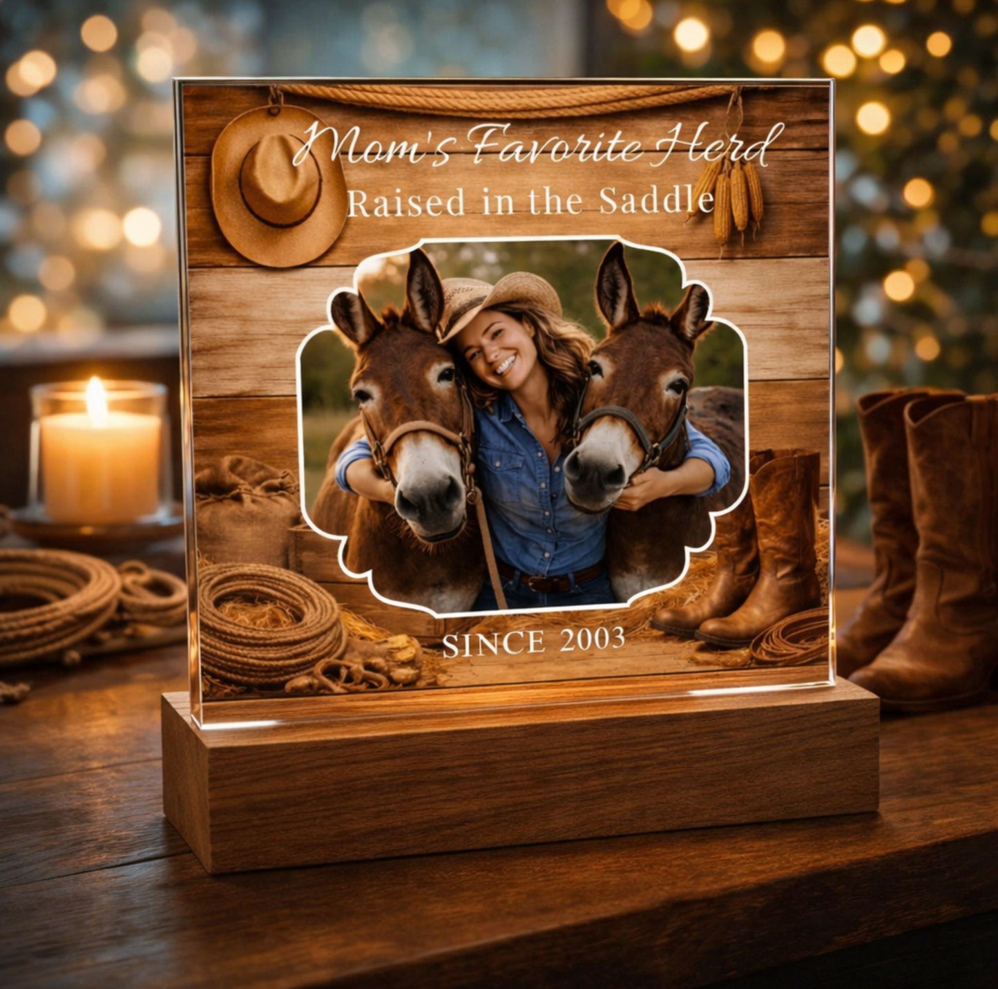 Mom's Favorite Herd Raised in the Saddle Photo Acrylic Plaque – Personalized Gift for Mule Lovers
