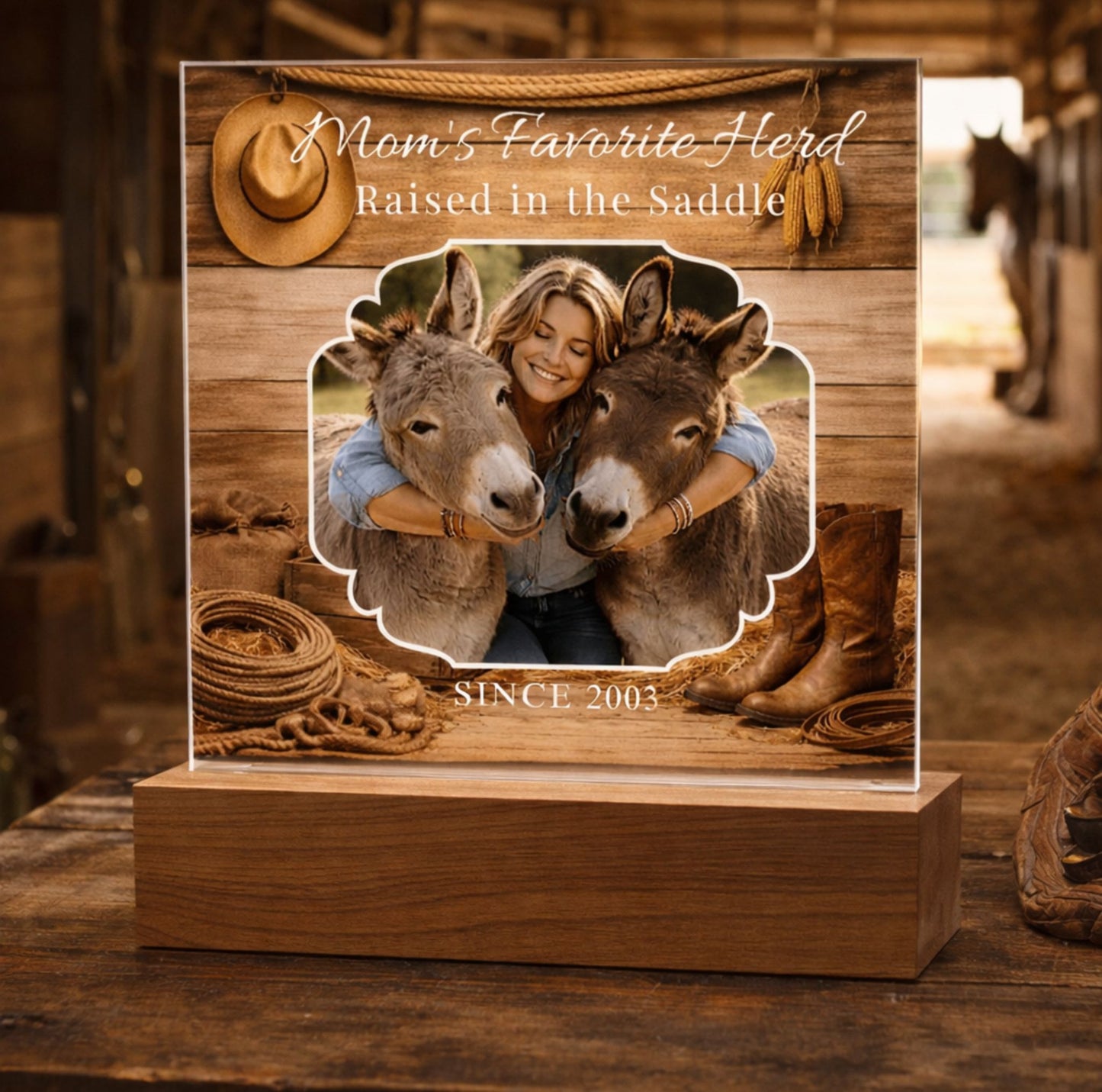 Mom's Favorite Herd Raised in the Saddle Acrylic Plaque – Donkey Lover Gift