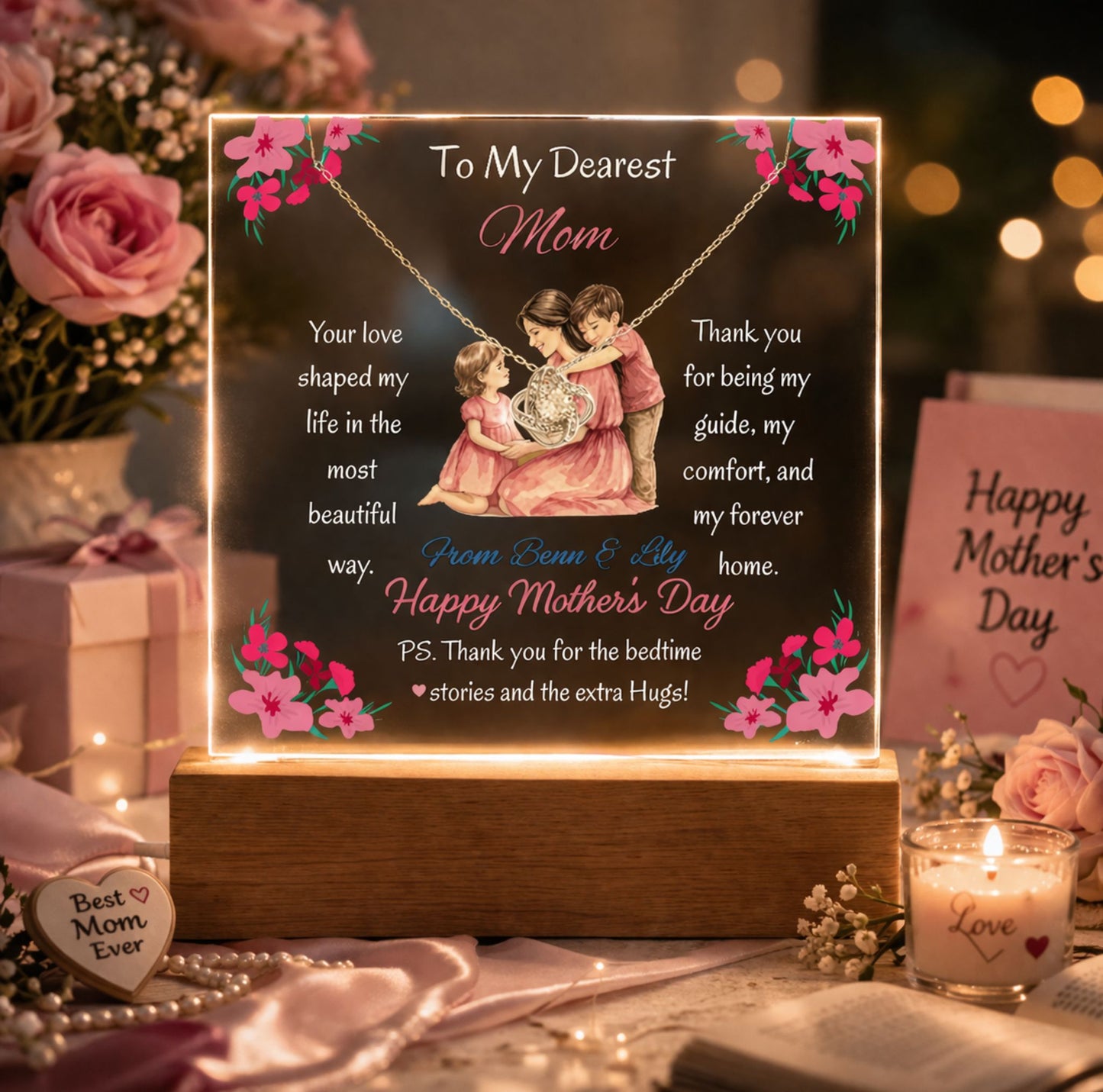 Personalized To My Dearest Mom Love Knot Necklace Acrylic Plaque Mother's Day Gift