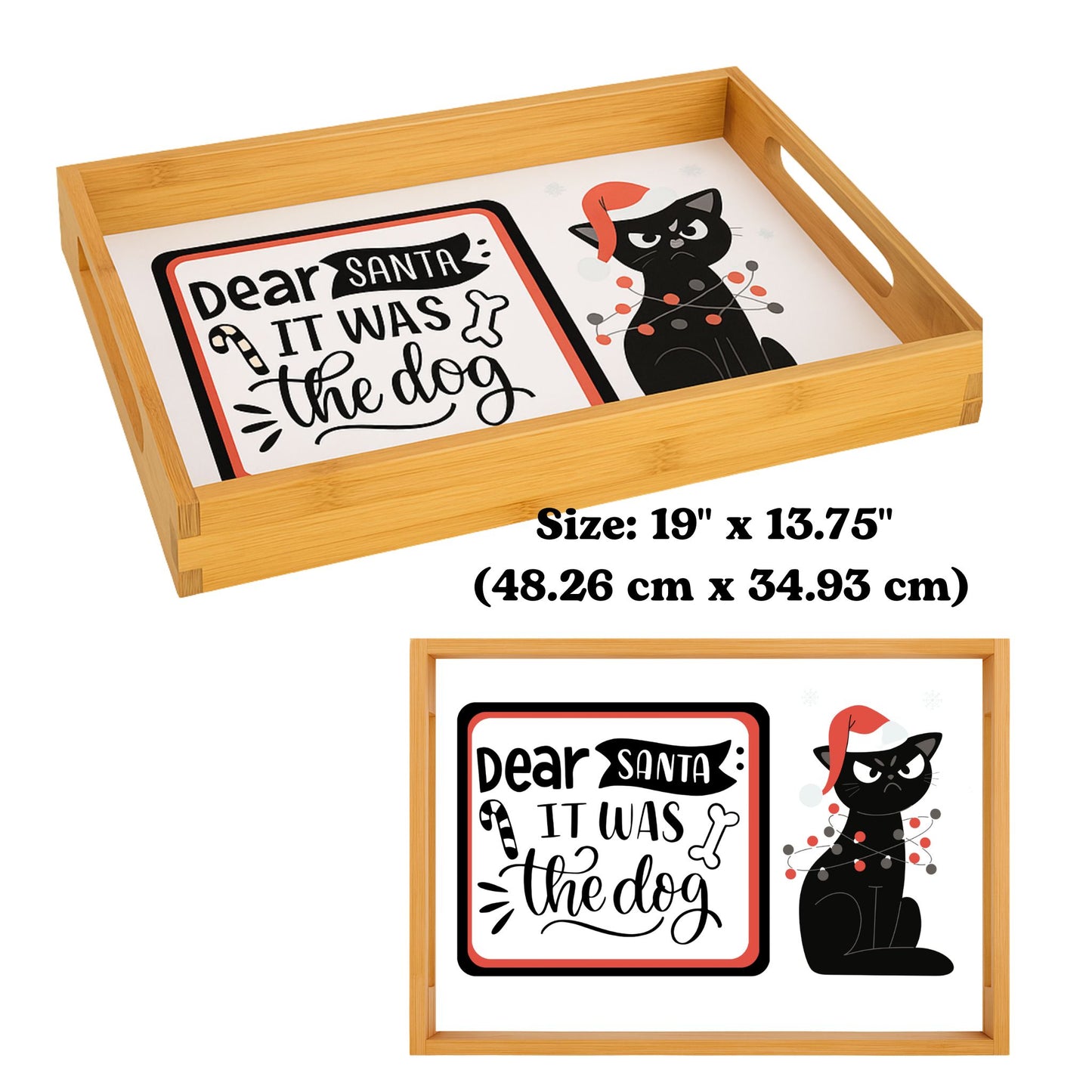 Funny Cat Wood Serving Tray | Christmas & Holiday Party Platter