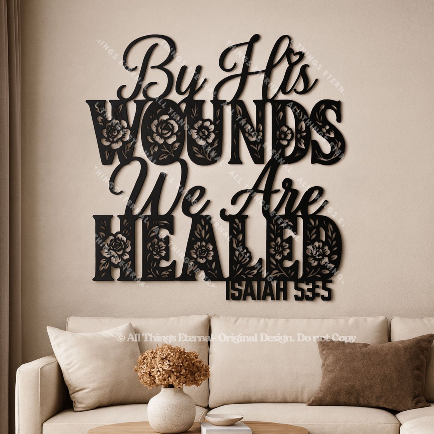Isaiah 53:5 Metal Wall Art – Modern Christian Bible Verse Home Decor