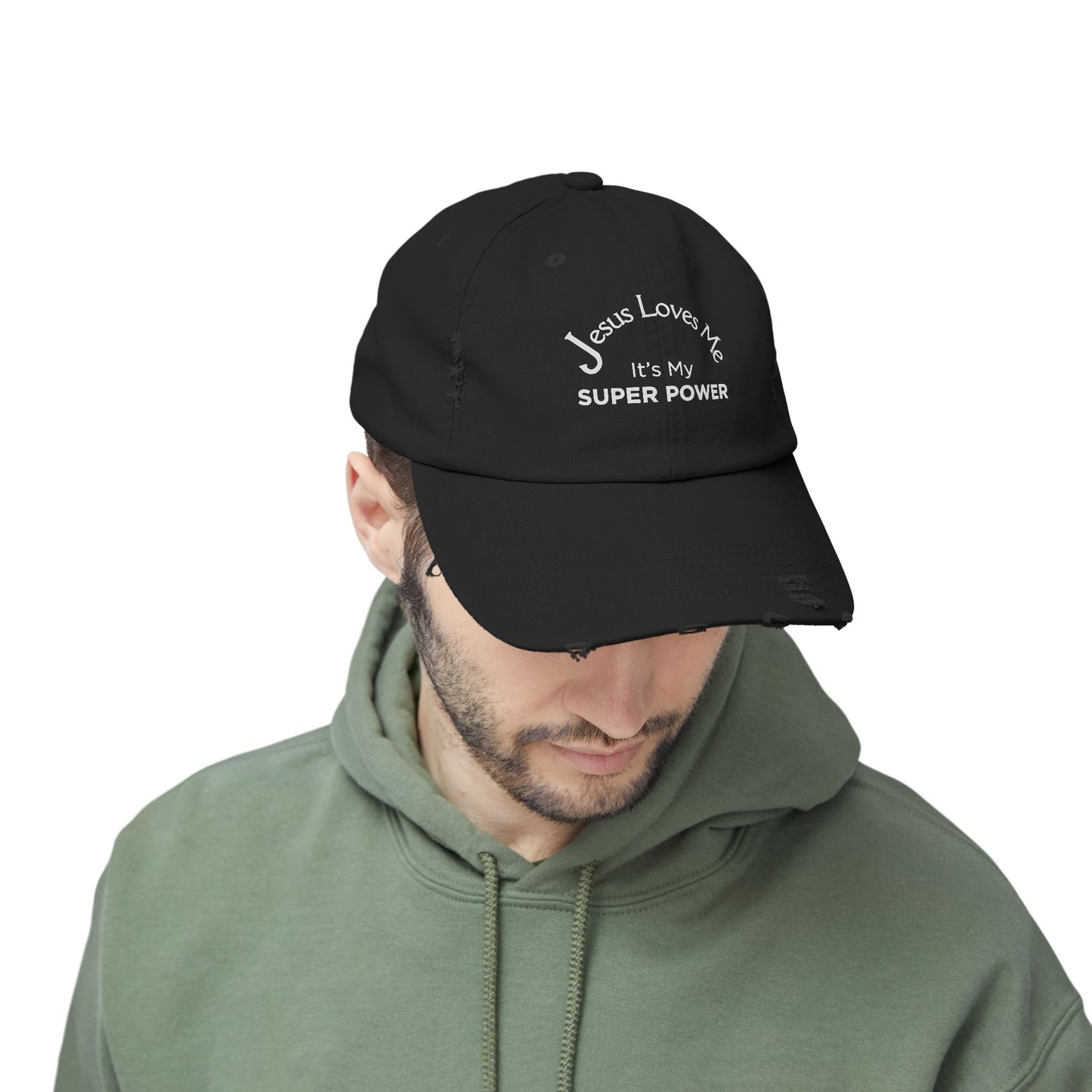 Jesus Loves Me Is My Super Power Distressed Christian Cap