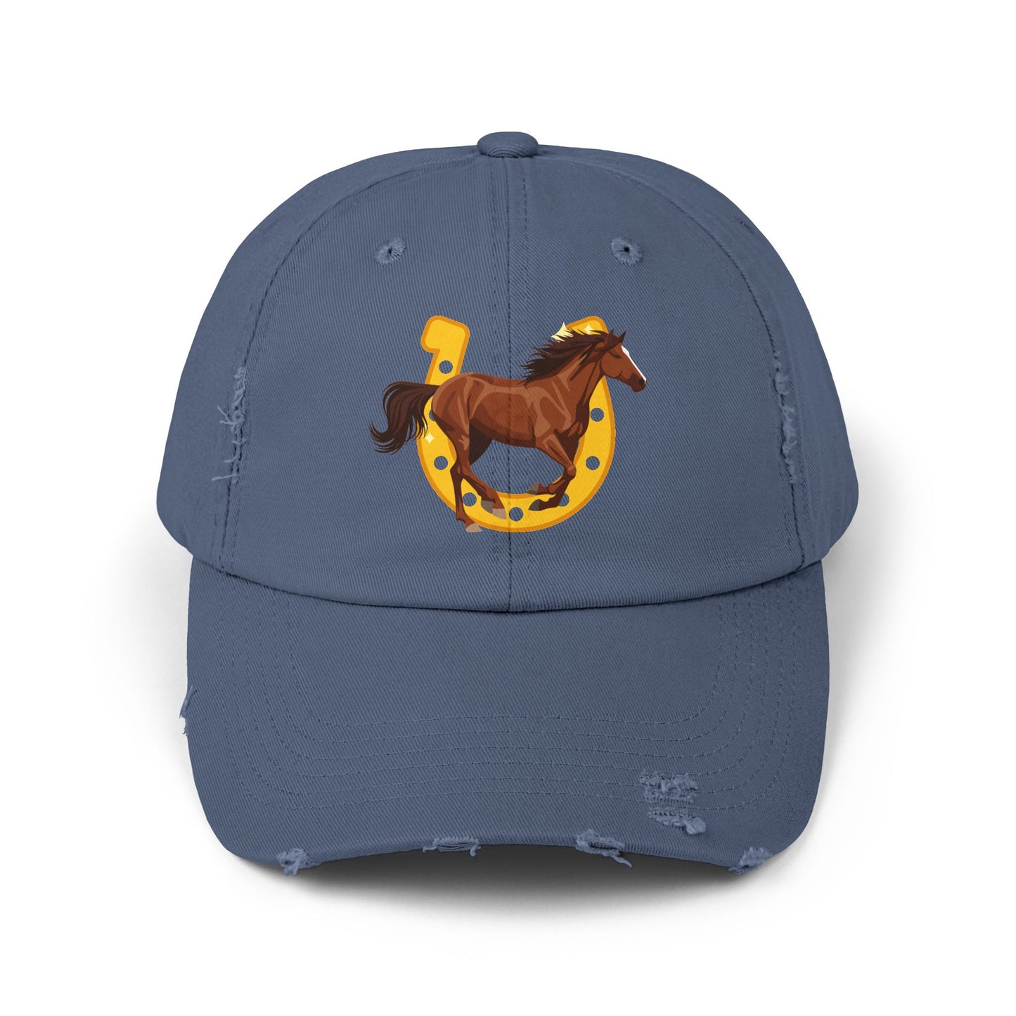 Lucky Horse Horseshoe Cap — Distressed Baseball Hat for Equestrian Fans