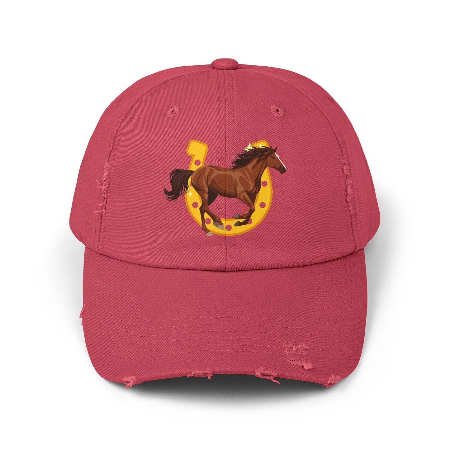 Lucky Horse Horseshoe Cap — Distressed Baseball Hat for Equestrian Fans