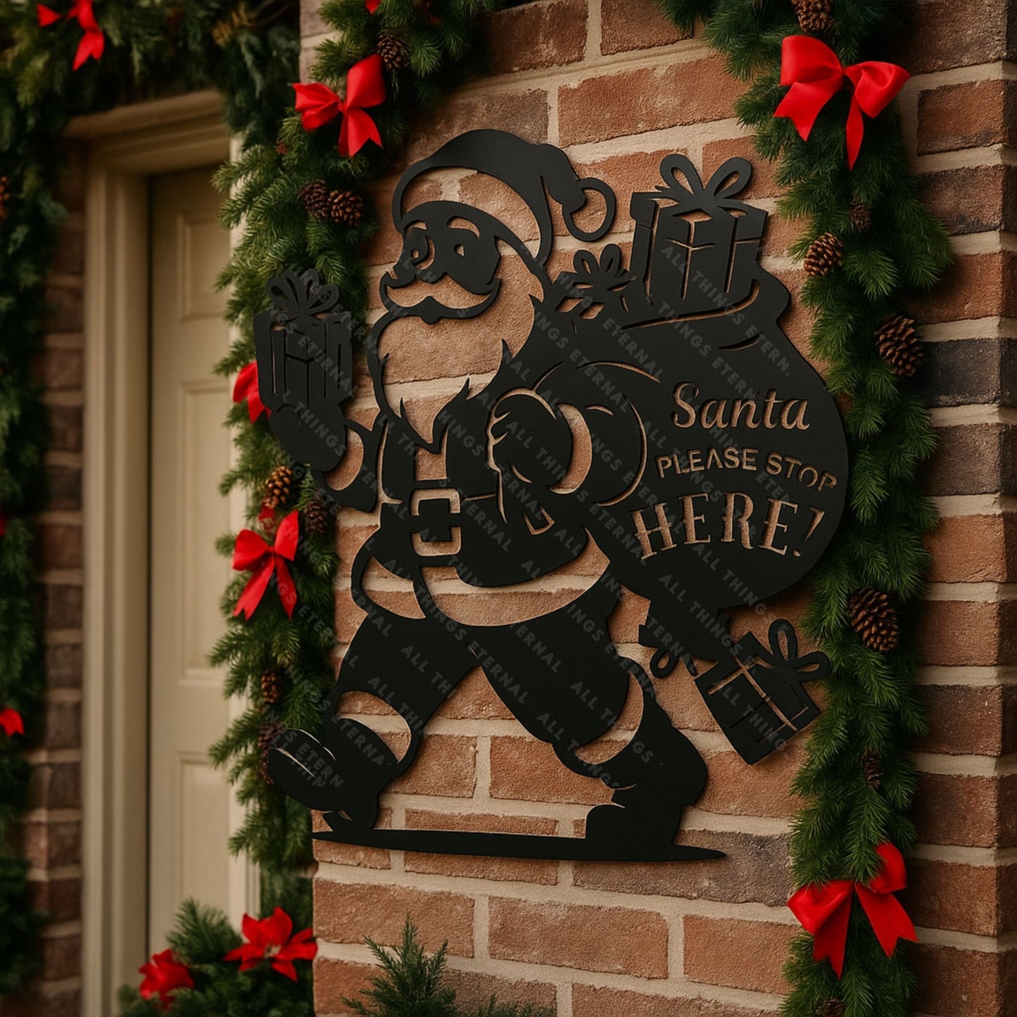 Santa Please Stop Here Metal Sign – Christmas Porch Decoration