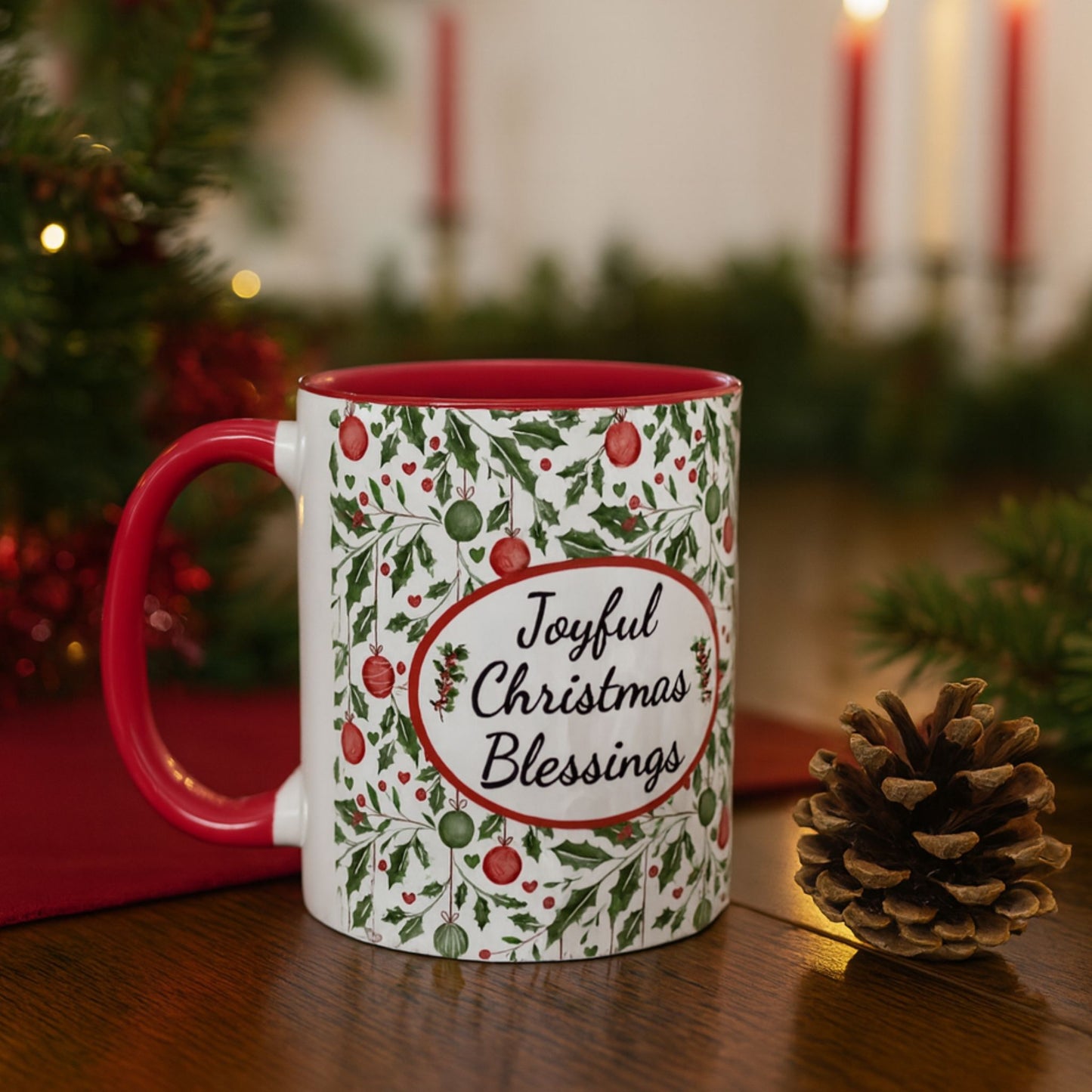 Joyful Christmas Blessings Mug | Festive Two-Tone Coffee Cup