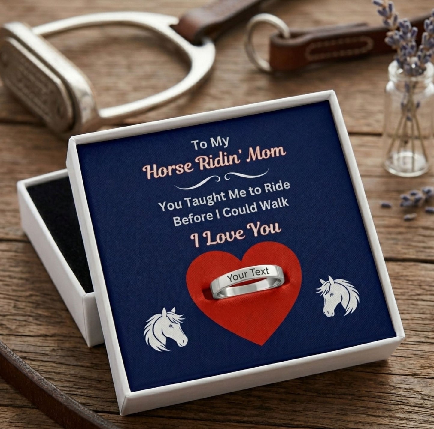 Personalized Horse Mom Engraved Ring Gift – With Message Card Jewelry
